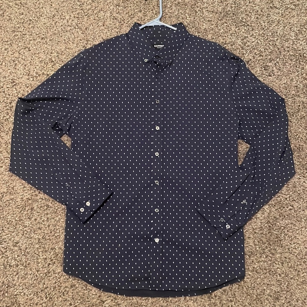 Express navy and white performance button up dress shirt